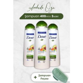 Dove Avokado Özlü 3x400 ml Saç Bakım Şampuanı + Şampuan Fırçası