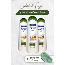 Dove Avokado Özlü 3x400 ml Saç Bakım Şampuanı + Şampuan Fırçası