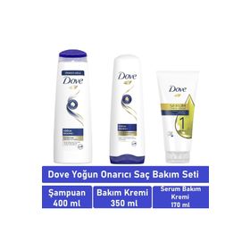 Dove Yoğun Onarıcı 400 ml Şampuan + 350 ml Saç Bakım Kremi + 1 Minute 170 ml Serum Bakım Kremi