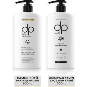 DP Daily Perfection Pamuk Sütü 800 ml Şampuan + Hindistan Cevizi Yağı 500 ml Saç Bakım Kremi