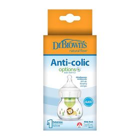 Dr. Browns DB 21601 60 ml Aslan Geniş Ağız Anti-Kolik Options+ Desenli Cam Biberon