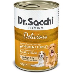 Dr. Sacchi 400 gr Jöle Et Parçalı Tavuk ve Hindi Etli Köpek Konservesi