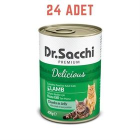 Dr. Sacchi Delicious Kuzu Etli 24x400 gr Kedi Konservesi