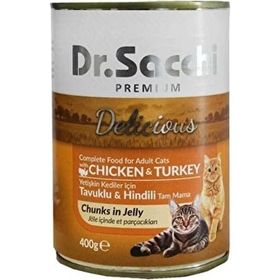 Dr. Sacchi Jöle Et Parçalı Tavuk ve Hindi Etli 400 gr Kedi Konservesi