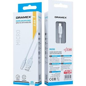 Dramex D26MK 2.6A 1 mt Beyaz Micro USB Data Şarj Kablosu