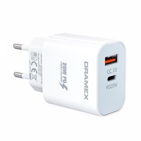 Dramex DPQ20B Quantum Usb + Type-C QC3.0 PD 20W Beyaz Hızlı Şarj Adaptörü
