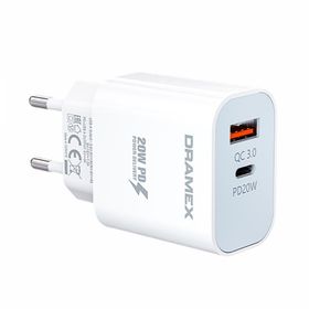 Dramex DPQ20B Quantum Usb + Type-C QC3.0 PD 20W Beyaz Hızlı Şarj Adaptörü