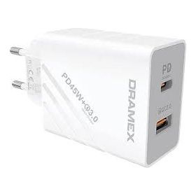 Dramex DPQ45B Quantum 45W PD QC 3.0 1xUSB-A+1xType-C Port Çıkışlı Beyaz Şarj Cihazı