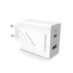 Dramex DPQ45B Quantum 45W PD QC 3.0 1xUSB-A+1xType-C Port Çıkışlı Beyaz Şarj Cihazı
