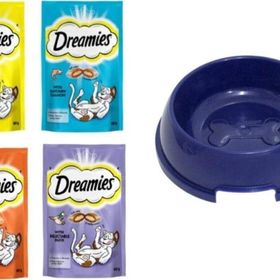 Dreamies 4x60 gr Peynirli + Somonlu + Ördek Etli + Tavuk Etli Kedi Ödülü + 15 cm Mama Kabı