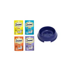 Dreamies 4x60 gr Peynirli + Somonlu + Ördek Etli + Tavuk Etli Kedi Ödülü + 15 cm Mama Kabı