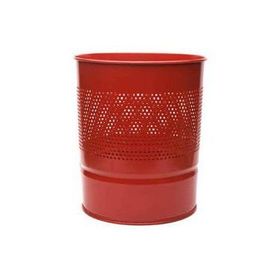 Drt Metalik Kırmızı Konik Delikli Metal Çöp Kovası