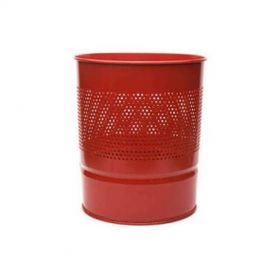 Drt Metalik Kırmızı Konik Delikli Metal Çöp Kovası