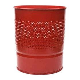 Drt Metalik Kırmızı Konik Delikli Metal Çöp Kovası