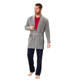 D's Damat 03004 5'li Gri Triko Robdöşambr Damat Pijama Seti