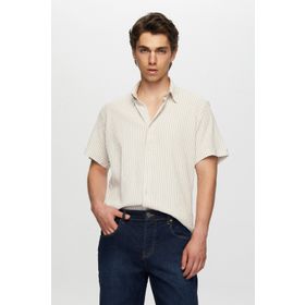 D's Damat 0HC02ORT04265 Slim Fit Bej Gofre Kısa Kol Gömlek