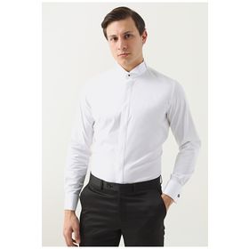 D's Damat 0HSS2DY05546M Slim Fit Beyaz Düz Smokin Erkek Gömlek