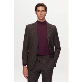 D's Damat 1HC05IM05577M Slim Fit Kahverengi Baskılı Kırışmayan Sihirli Takım Elbise