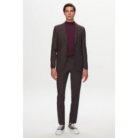 D's Damat 1HC05IM05577M Slim Fit Kahverengi Baskılı Kırışmayan Sihirli Takım Elbise