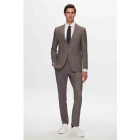 D's Damat 1HC05IM08577M Slim Fit Kahverengi Baskılı Kırışmayan Sihirli Takım Elbise