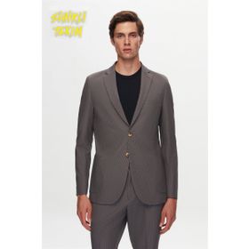 D's Damat 1HC05IM09577M Slim Fit Gri Baskılı Kırışmayan Sihirli Takım Elbise