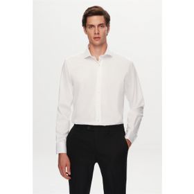 D's Damat 1HE02SG00139M Slim Fit Beyaz Düz %100 Pamuk Gömlek