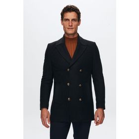 D's Damat 1HF08ORT10005 Regular Fit Lacivert Denizci Metal Düğme Detaylı Kaşe Erkek Kaban