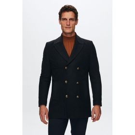 D's Damat 1HF08ORT10005 Regular Fit Lacivert Denizci Metal Düğme Detaylı Kaşe Erkek Kaban