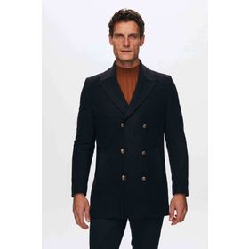 D's Damat 1HF08ORT10005 Regular Fit Lacivert Denizci Metal Düğme Detaylı Kaşe Erkek Kaban