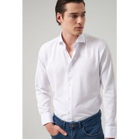 D's Damat 2HF02ORT3185 Slim Fit Beyaz İtalyan Yaka Erkek Gömlek