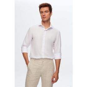 D's Damat 2HF02ORT3185 Slim Fit Beyaz İtalyan Yaka Erkek Gömlek
