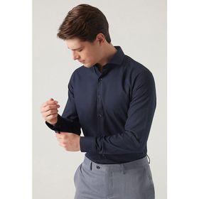 D's Damat 2HF02ORT3185 Slim Fit Lacivert Italyan Yaka Erkek Gömlek