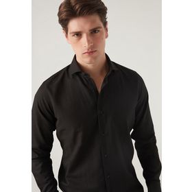 D's Damat 2HF02ORT3185 Slim Fit Siyah İtalyan Yaka Erkek Gömlek
