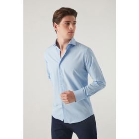 D's Damat 2HF02ORT4185 Slim Fit Açık Mavi İtalyan Yaka Erkek Gömlek