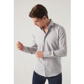 D's Damat 2HF02ORT4185 Slim Fit Gri İtalyan Yaka Erkek Gömlek