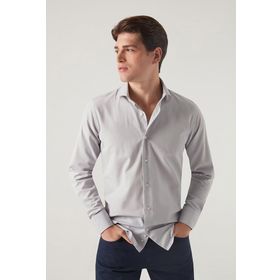 D's Damat 2HF02ORT4185 Slim Fit Gri İtalyan Yaka Erkek Gömlek