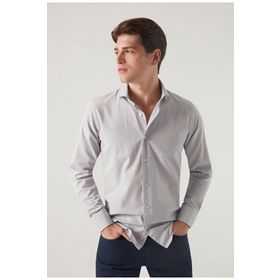 D's Damat 2HF02ORT4185 Slim Fit Gri İtalyan Yaka Erkek Gömlek