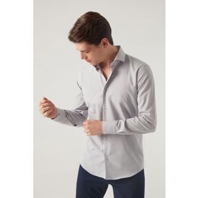 D's Damat 2HF02ORT4185 Slim Fit Gri İtalyan Yaka Erkek Gömlek