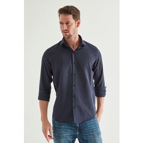 D's Damat 2HF02ORT4185 Slim Fit Lacivert İtalyan Yaka Erkek Gömlek