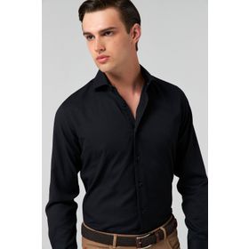 D's Damat 2HF02ORT5185 Slim Fit İtalyan Yaka Siyah Erkek Gömlek