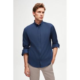 D's Damat 4HC02ORT03265 Slim Fit İndigo Oxford Nakışlı Erkek Gömlek