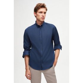 D's Damat 4HC02ORT03265 Slim Fit İndigo Oxford Nakışlı Erkek Gömlek