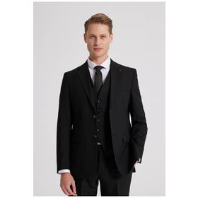 D's Damat 4HFY5ORT01599 Slim Fit Siyah Yelekli Takım Elbise