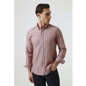 D's Damat 5HC02ORT07265 Slim Fit Bordo Armürlü Pamuklu Gömlek