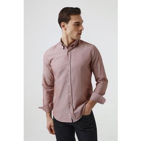 D's Damat 5HC02ORT07265 Slim Fit Bordo Armürlü Pamuklu Gömlek