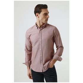D's Damat 5HC02ORT07265 Slim Fit Bordo Armürlü Pamuklu Gömlek