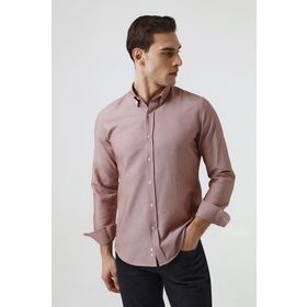 D's Damat 5HC02ORT07265 Slim Fit Bordo Armürlü Pamuklu Gömlek