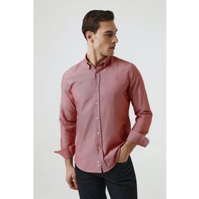 D's Damat 5HC02ORT07265 Slim Fit Kırmızı Armürlü Pamuklu Gömlek