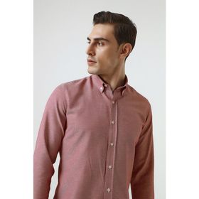 D's Damat 5HC02ORT07265 Slim Fit Kırmızı Armürlü Pamuklu Gömlek