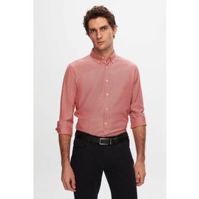 D's Damat 5HC02ORT07265 Slim Fit Kırmızı Armürlü Pamuklu Gömlek